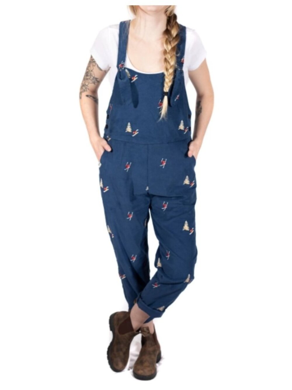 Icelantic Navy Blue Embroidered Skier Corduroy Overalls sz XL